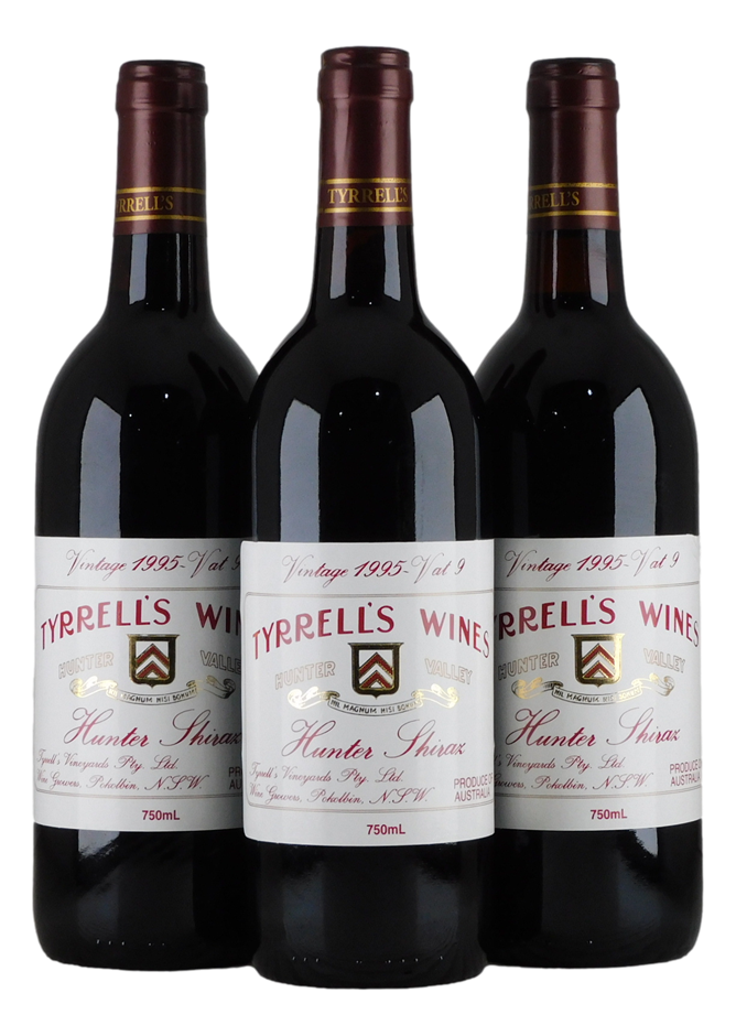 Tyrrell's Vat 9 Hunter Shiraz 1995 (3x 750mL), Hunter Valley.