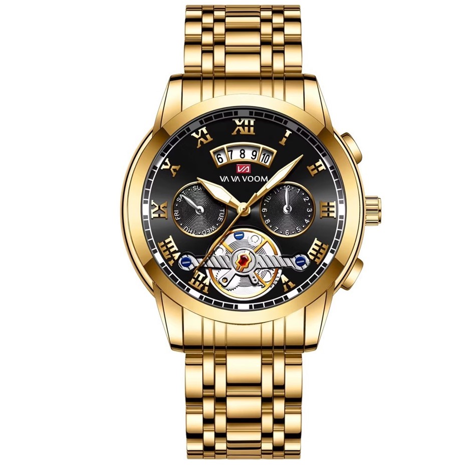 Tourbillon Glow in the Dark Sports Men's Watch, Gold/Black