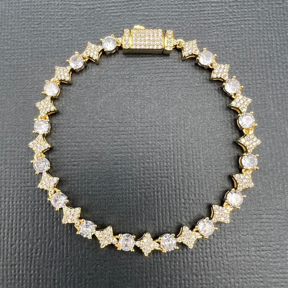 18K Gold-Filled 6mm Tennis Star Bracelet with AAA Cubic Zirconias - 22.8cm