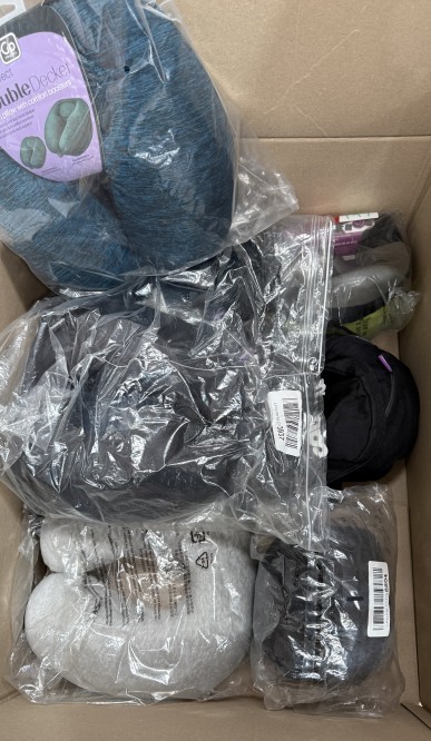 Assorted Box of Travel Pillows.  NB: Items may not be in original packaging
