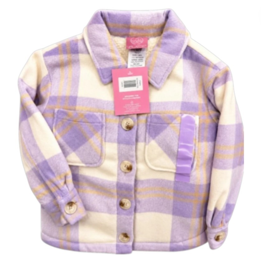 OCEANBREAK Girls' Sherpa-Lined Shacket, Size 3-4, Purple. NB: food stains o