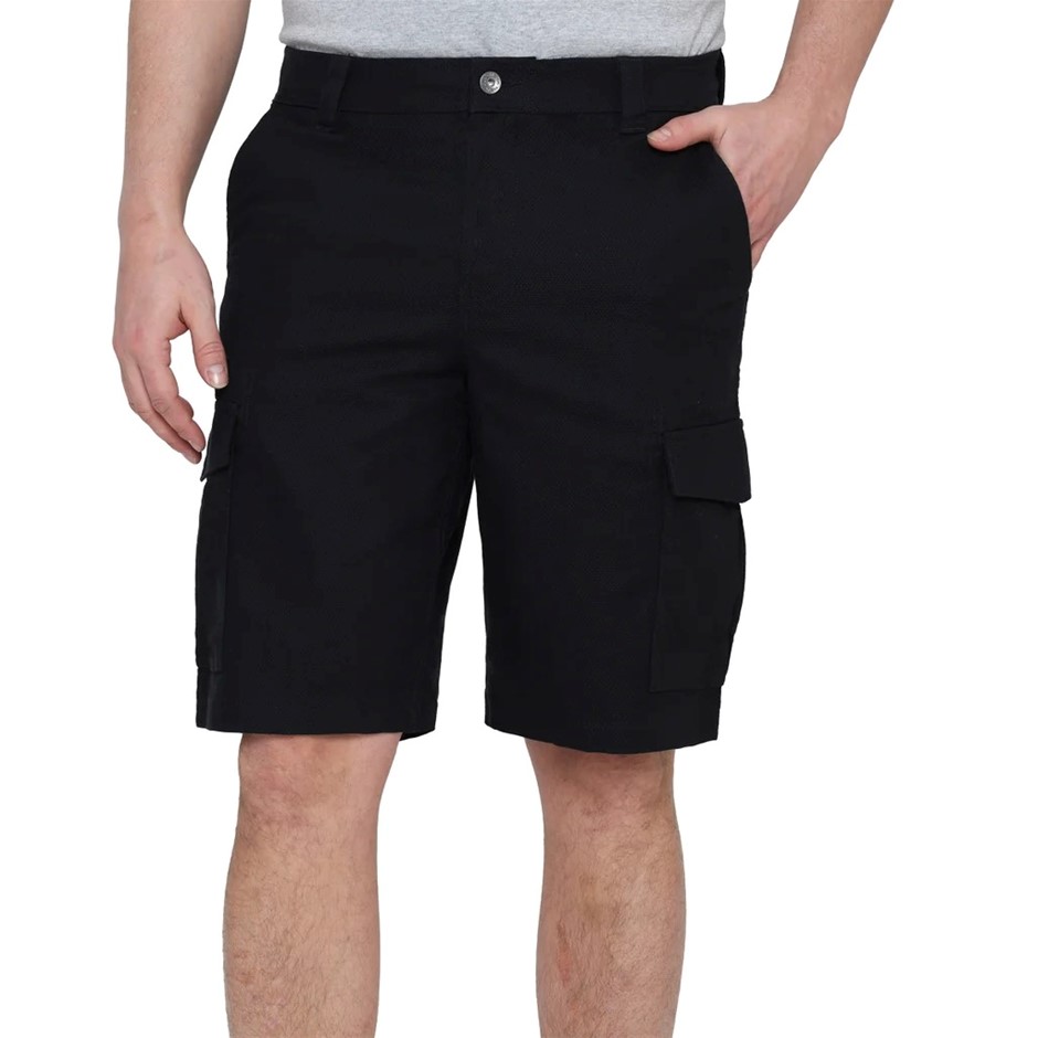 RIDGEPOINT Men's Cargo Shorts, Size 34, 85% Cotton, Black.
