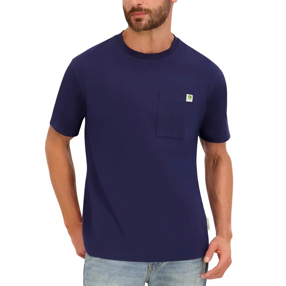 JOHN DEERE Men's Tee, Size M, 100% Cotton, Navy.