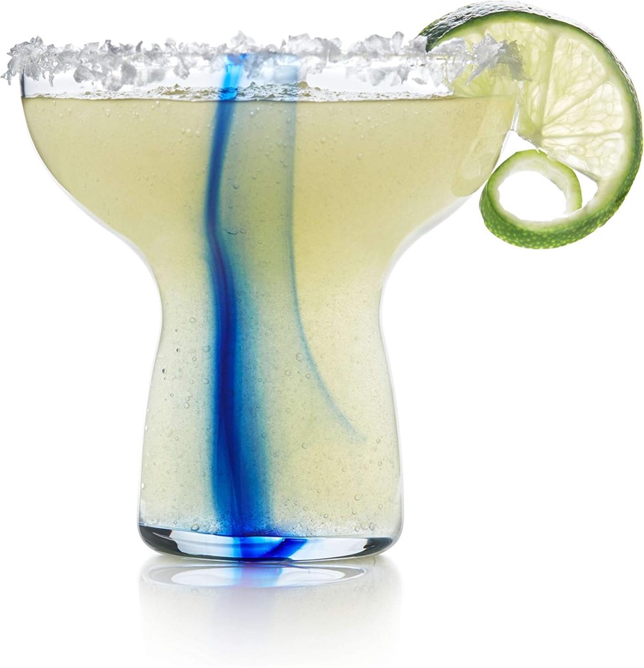 LIBBEY Stemless Margarita Glassware 6 Piece Set, 300mL, Clear/Blue Ribbon.