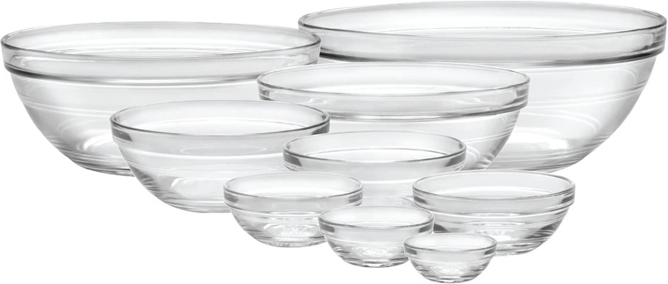 DURALEX LYS Stackable 9pc Bowl Set, Clear, 100009.