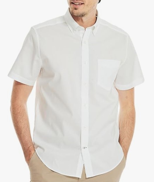 Nautica Men's Woven Short Sleeve Shirt, White, Medium