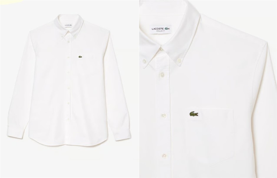 Lacoste Men's Regular Fit Cotton Oxford Shirt, White XL