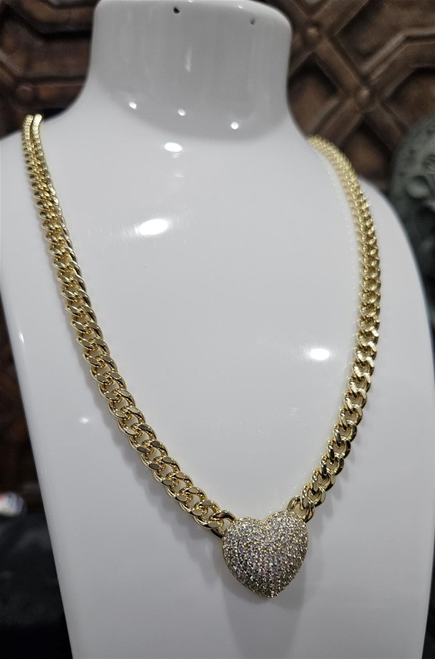 18KGF/Italy Stamped Yellow Gold Filled Chain & Heart Pendant -54cm