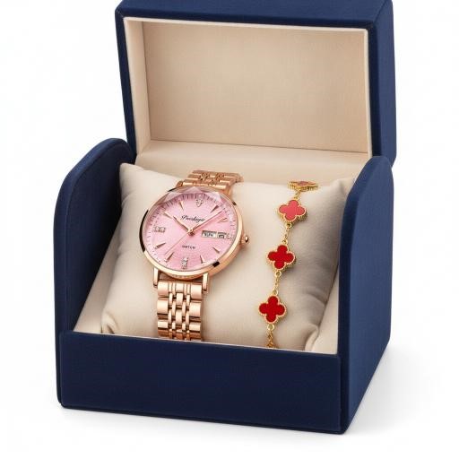 Luxury Women's Watch & Bracelet Gift Set with Premium Leather Box