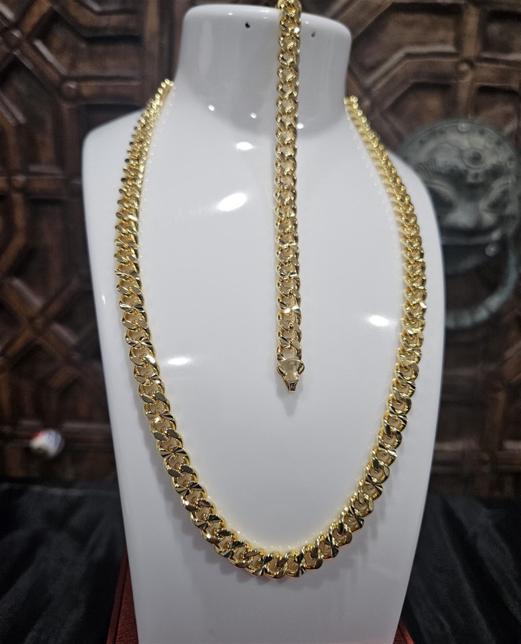 18K/Italy Stamped Set Yellow Gold Filled Chain and Bracelet -49cm