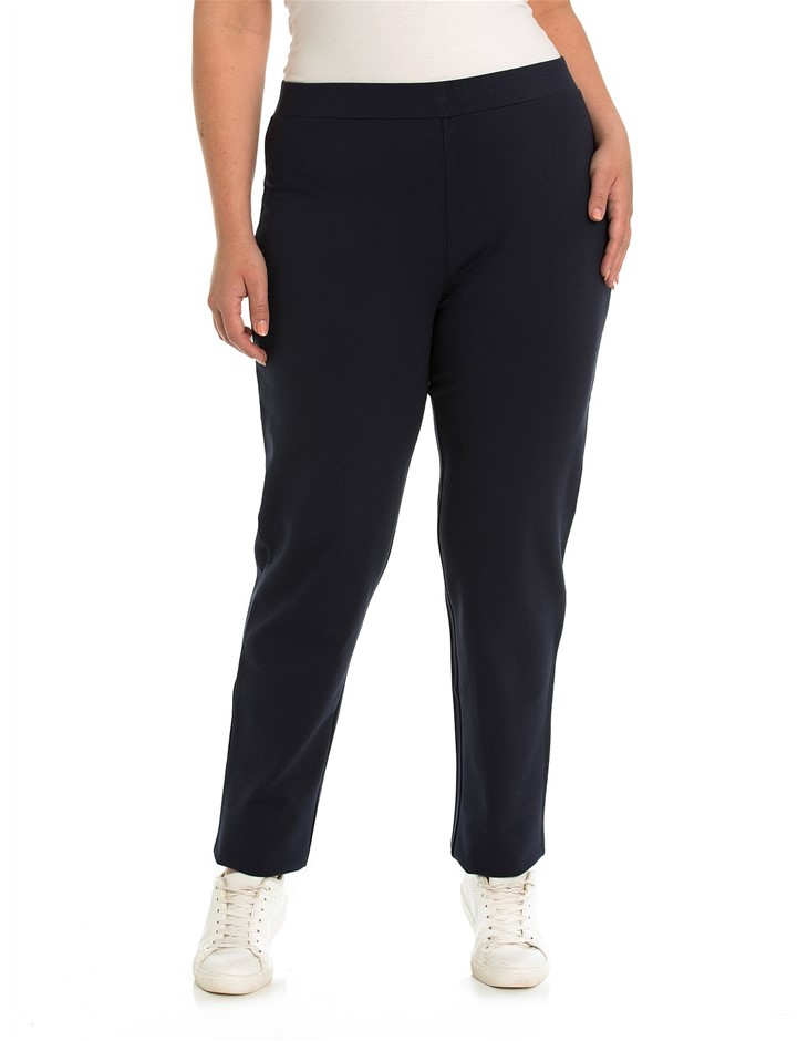 YARRA TRAIL PLUS Straight Leg Ponte Pant, Size L, Navy, Viscose/Nylon/Poly