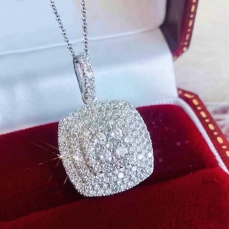 Stunning Designer Simulated Diamond Square Pendant Necklace