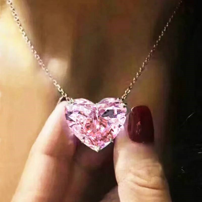 Designer Simulated Diamond Pink Heart Pendant Necklace in Silver