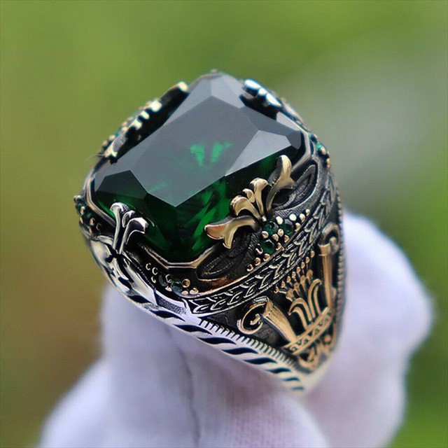 Designer Two Tone Green Statement Ring - US Size 9