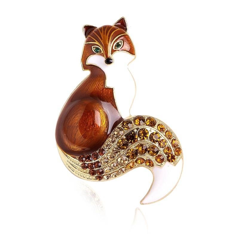 Designer Simulated Diamond Brown Fox Brooch Pin