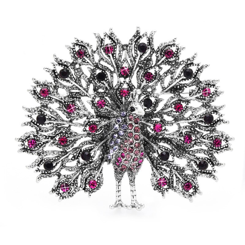 Designer Simulated Diamond Pink Peacock Brooch Pin