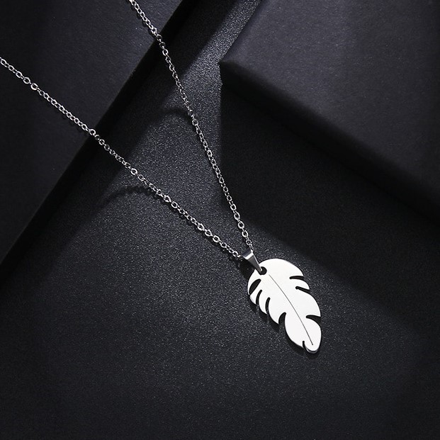 Designer Stainless Steel Feather Pendant Necklace
