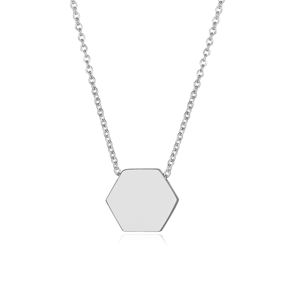 Stainless Steel Hexagon Necklace in Silver