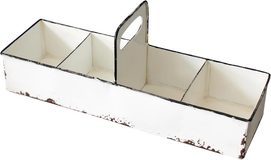 FORESIDE HOME & GARDEN Rustic White Enamel Slotted Decorative Tray.