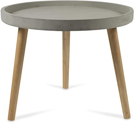 BOHO TRADERS Concrete Table With Wooden Legs Round, Size SMALL, Grey/Natura