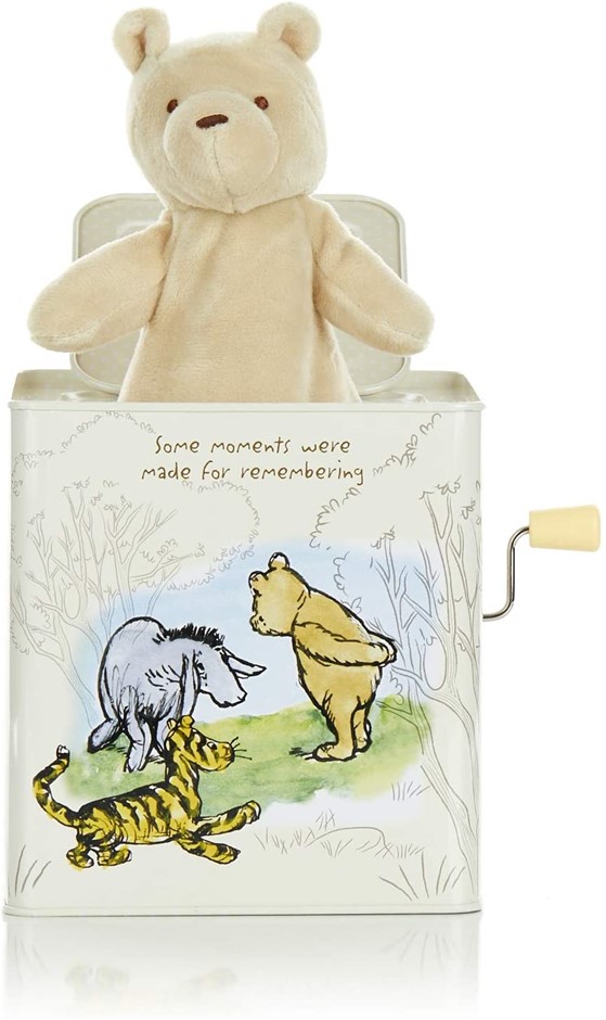 WINNIE THE POOH Jack in the Box, Plays "Pop Goes the Weasel", 14 x 17 x 13c