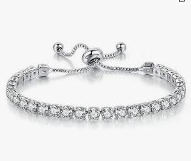 925 Sterling Silver Tennis Bracelet Simulated Diamonds-adjustable