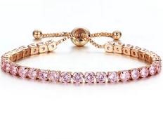 925 Sterling Silver Tennis Bracelet Pink Simulated Diamonds-adjustable