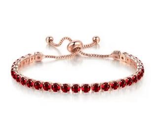925 Sterling Silver Tennis Bracelet Red Simulated Diamonds-adjustable