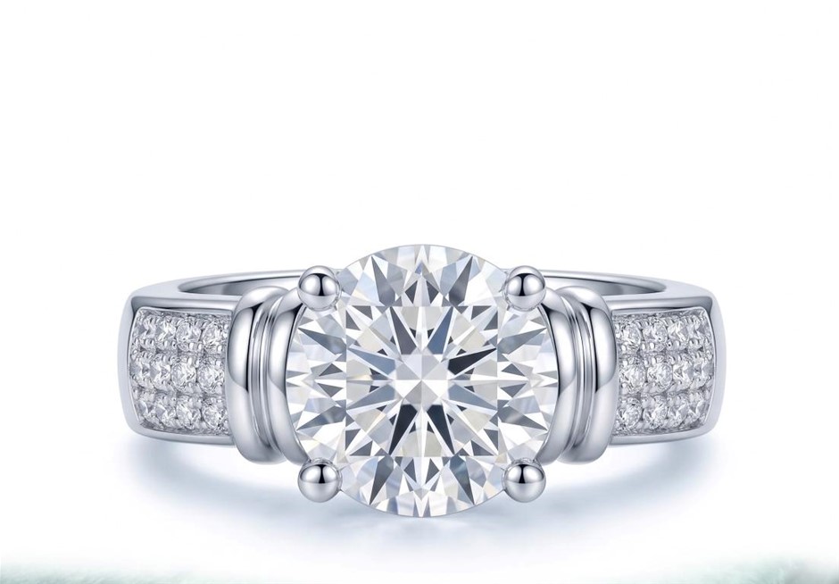 925 Sterling Silver 3.0ct Rounde White Ring Simulated Diamonds