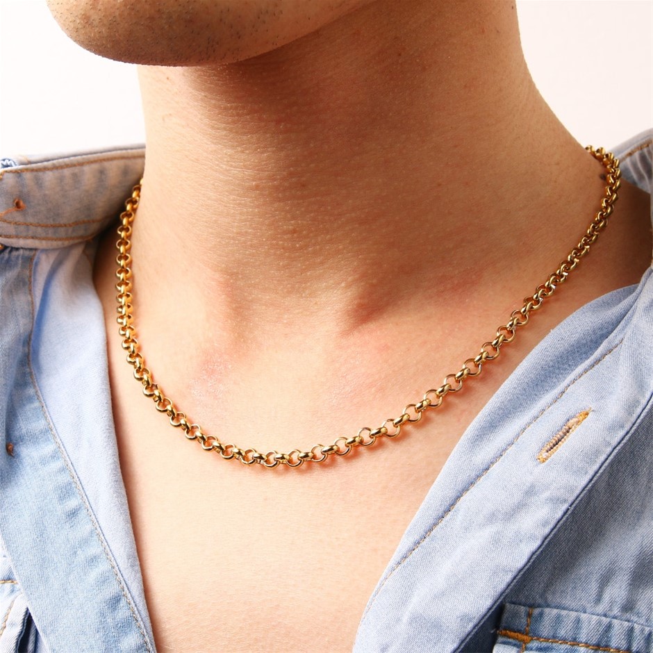 Stainless Steel 5mm Belcher Necklace in Yellow - 50cm
