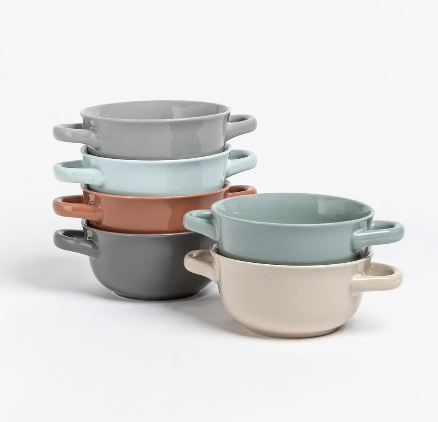 OVER&BACK Soup Bowls w/ Handle 6-Piece Set. N.B: 1 x bowl is missing. Im