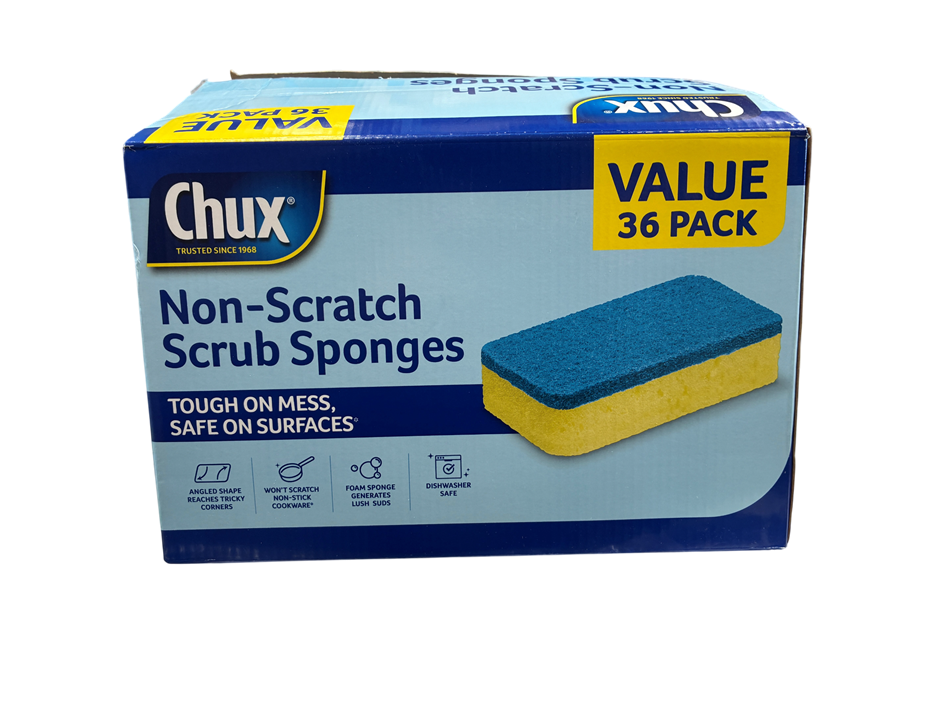 CHUX 36pk Non-Scratch Scrub Sponges. NB: 1 x missing & 1 x minor stain.