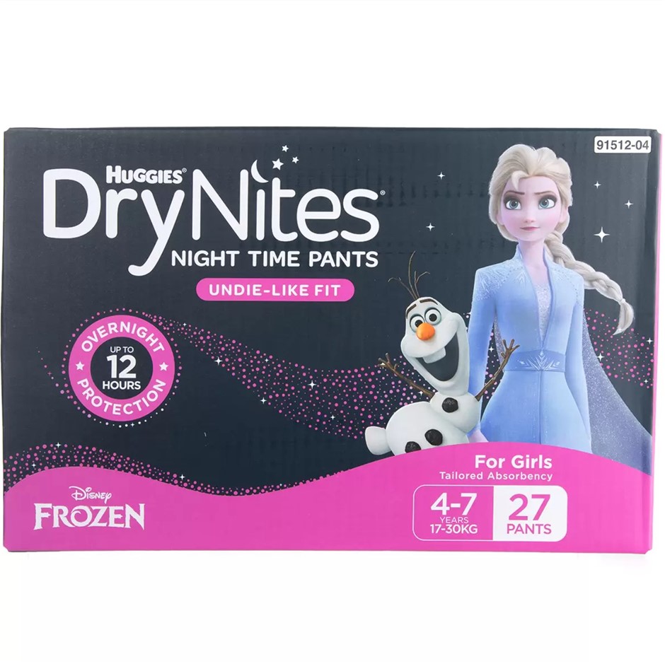 HUGGIES DryNites Night Time Pants 4-7 Years, 27 Pants For Girls.