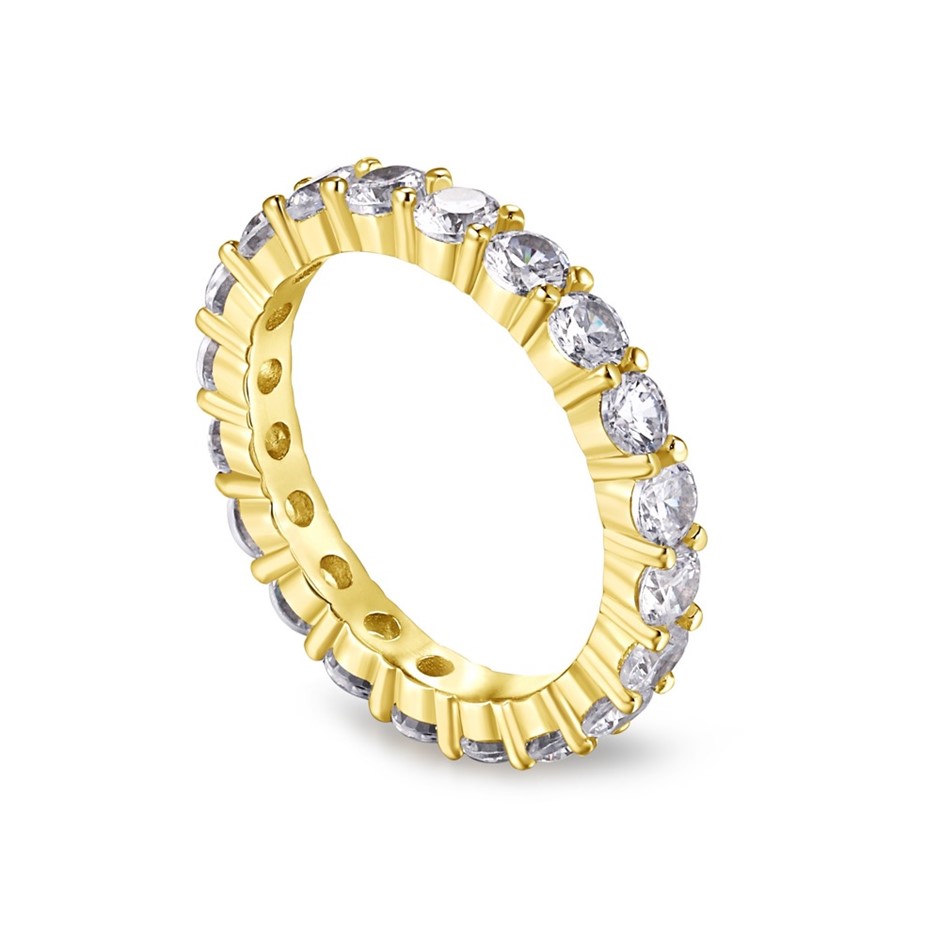 3mm 925 Silver 5A Cubic Zirconia 18K Gold Filled Band Ring - Size 5