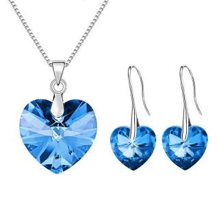 Designer Blue Love Heart Necklace & Earring Set in Silver