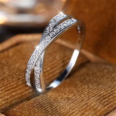 Designer Simulated Diamond Crossover Ring in Silver - US Size 6