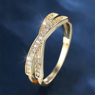 Designer Simulated Diamond Crossover Ring in Gold - US Size 6