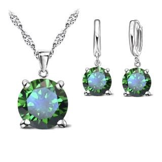 Green Simulated Diamond Drop Earring & Necklace Set