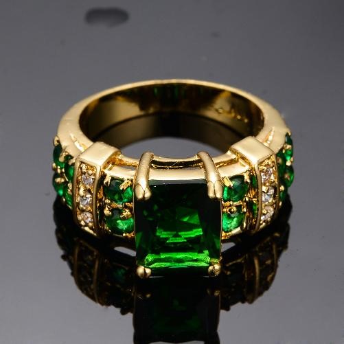 Designer Simulated Diamond Green Statement Ring in Gold - US Size 7
