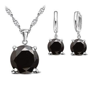 Black Simulated Diamond Drop Earring & Necklace Set