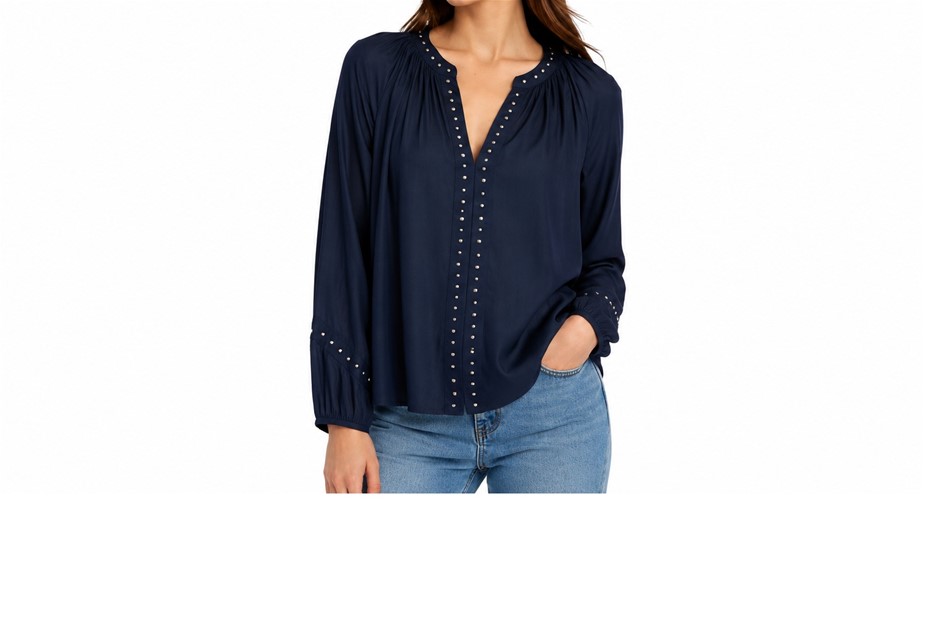 JUMP Women's V-Neck Studiowhite Navy Studded Blouse, Size 10, Navy. Buyers