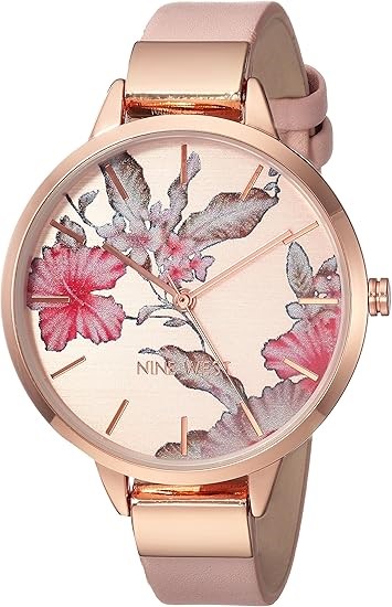 NINE WEST Women's Floral Dial Strap Watch, NW/2044YF PC21J. NB: minor scuff