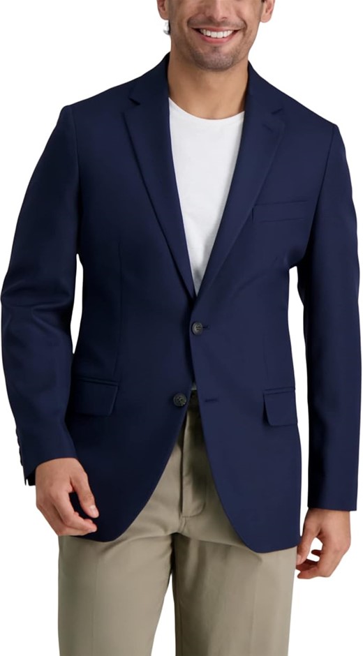HAGGAR Men's The Active Series Gabardine Blazer, SIze 42 Short, Indigo, HJ0
