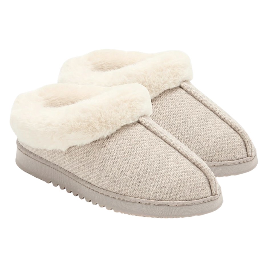 DEARFOAMS Women's Twill Clog Slippers, Size XL (US 11-12), Oatmeal Heather,