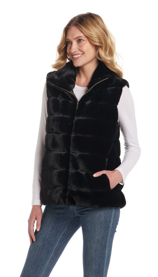 WEATHERPROOF Women's Faux Fur Vest, Size XL, Black. Buyers Note - Discount