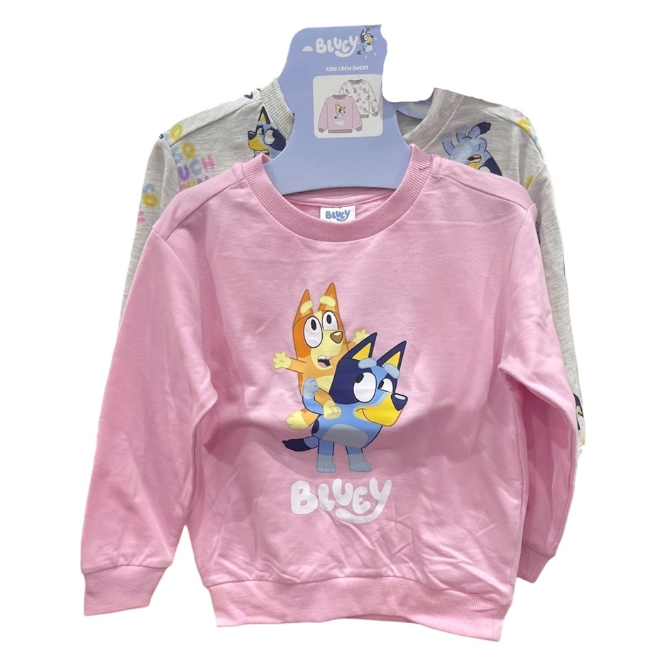 2-Pack BLUEY Kids' Crew Sweatshirts, Size 7, Pink/Grey. Buyers Note - Disc