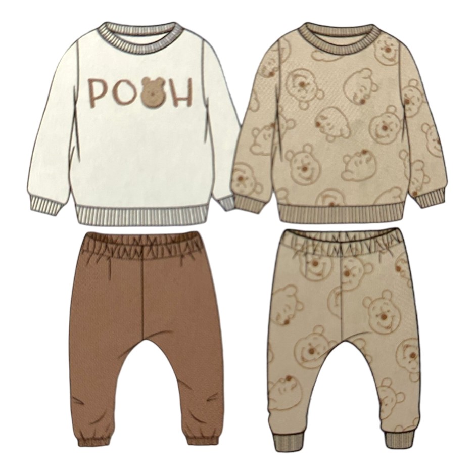 4pc DISNEY Infant Sweatshirt & Jogger Set, Size 12M, Winnie The Pooh (Beige