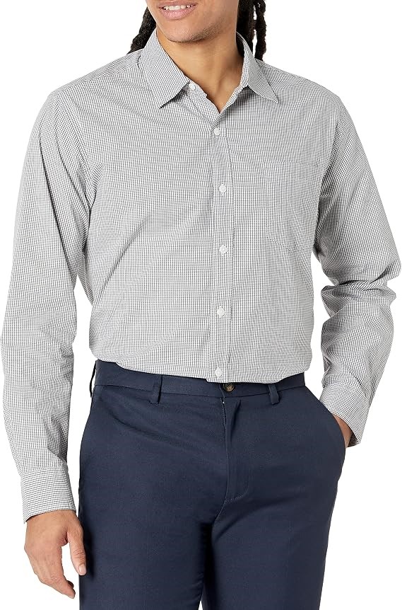 AMAZON ESSENTIALS Men's Regular-Fit LS Casual Poplin Shirt, Size M, Grey Gi