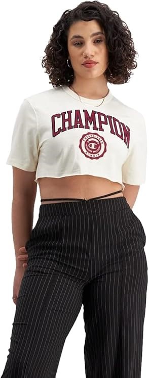 CHAMPION Women's Archive Heritage Cropped T-Shirt, Size XS, Chalk White CSI