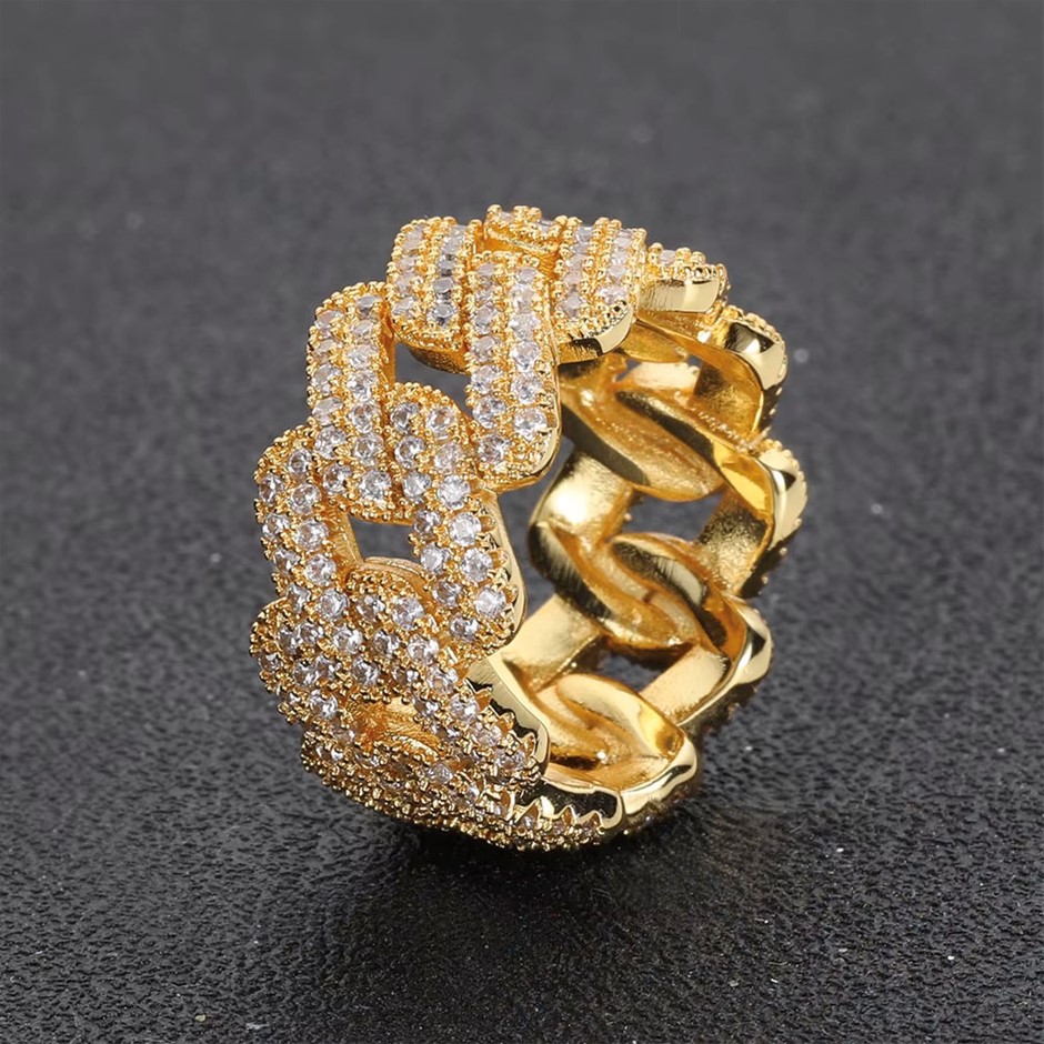 18K Gold-Filled Cuban Iced Out Ring with AAA+ Cubic Zirconia's- Size 7